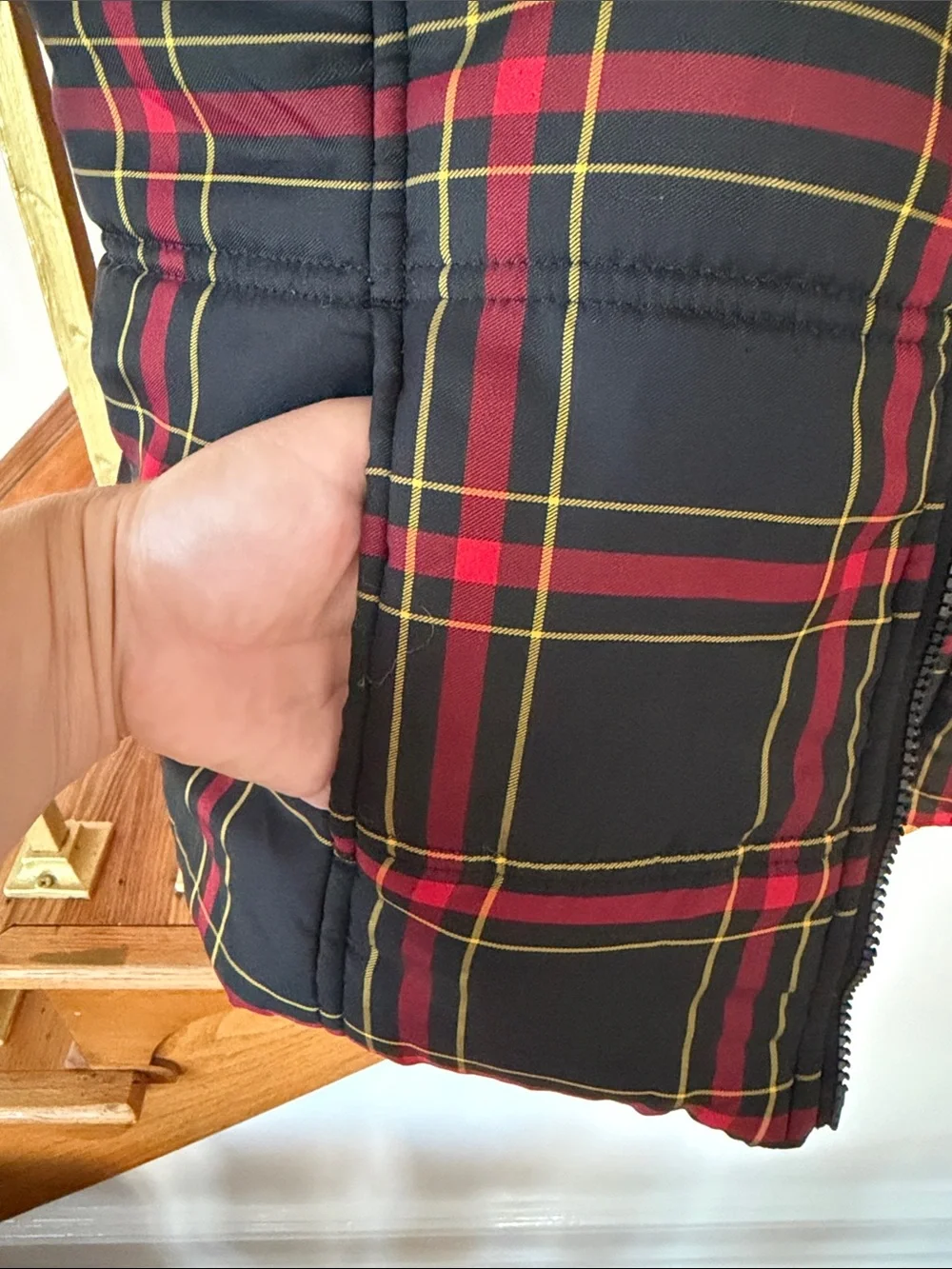 Junior Size American Living Black and Red Plaid Quilted Vest
